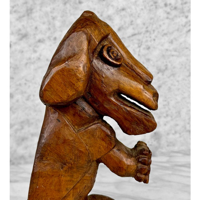 Antique Primitive Carved Wood Dog Monkey Sculpture For Sale - Image 4 of 9