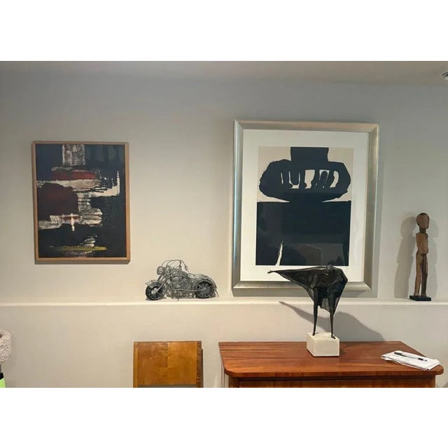 This mid-century vintage abstract painting, is by artist Betty Huberich. Painted with oil paint, it is framed in a simple...