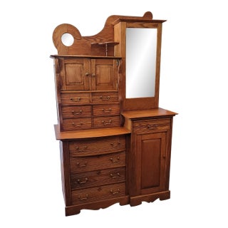 1900s Antique Oak Medical Cabinet Dental Cabinet Victorian With Pull Out Desk For Sale