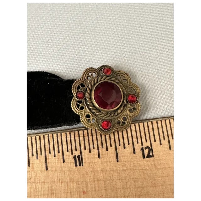 Late 20th Century Late 20th Century Gold Tone and Red Rhinestone Velvet Choker For Sale - Image 5 of 6