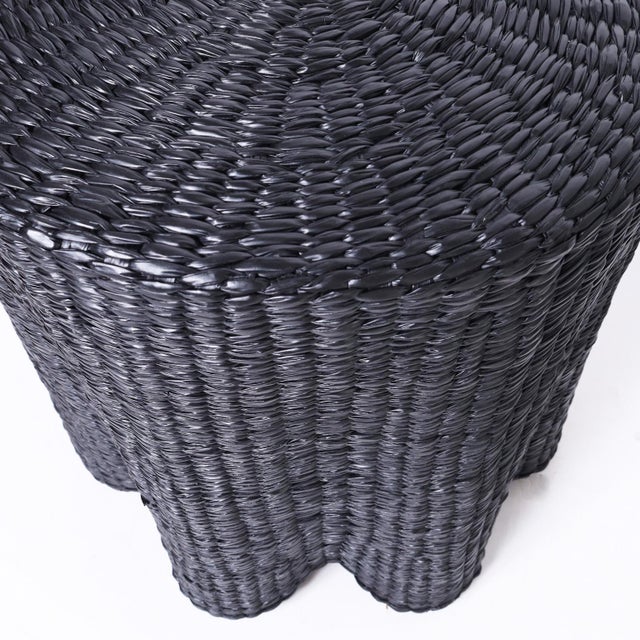 Pair of Black Woven Reed Ghost Drapery Stands For Sale In West Palm - Image 6 of 8