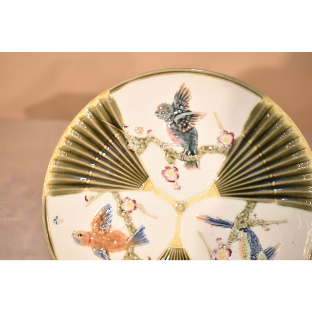 Victorian 19th Century Wedgwood Majolica Bird and Fan Plate For Sale - Image 3 of 8
