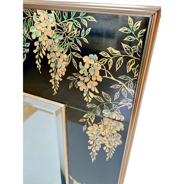 Chinoiserie LaBarge Verre Églomisé Black and Gold Mirror, 1986 For Sale - Image 10 of 12