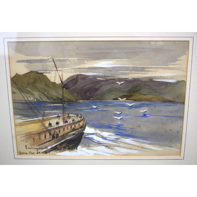 Traditional Mid 20th Century Entrance to Harbour at Iona Island Hebrides Scotland Watercolor Painting For Sale - Image 3 of 4