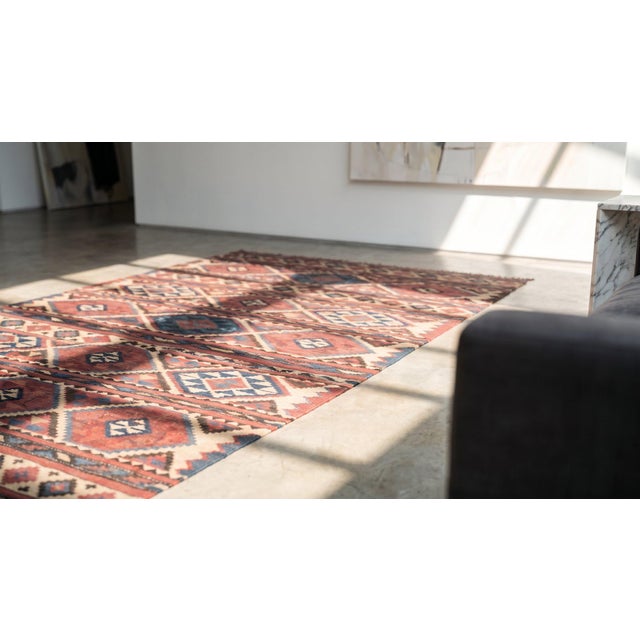 1930s Multicolor Geometric Kilim Antique Caucasian Kuba Flat-Weave Rug 5'4" X 8'8" Wool Carpet For Sale - Image 9 of 10