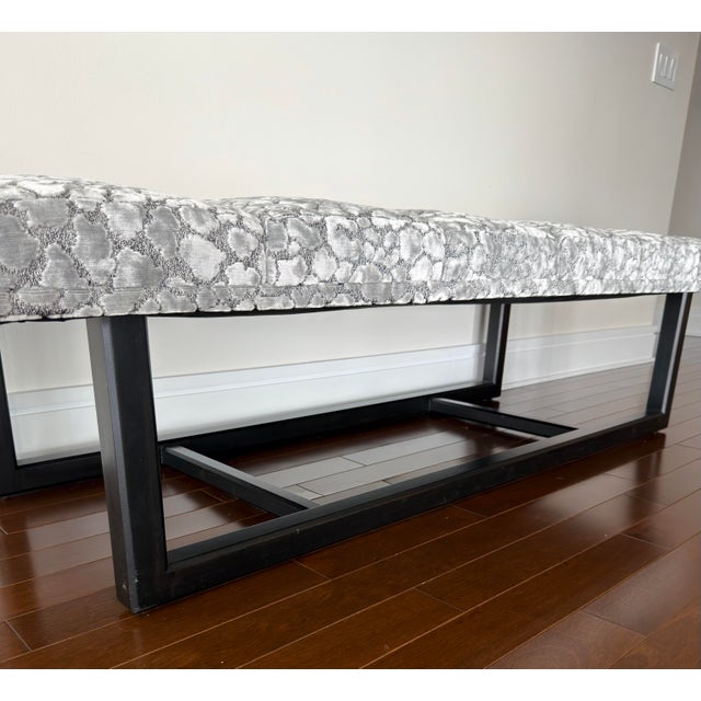 Custom showroom ottoman / bench sourced from Chicago’s Merchandise Mart featuring a sculptural six-panel upholstered top,...