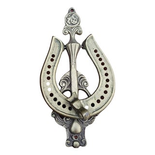 Art Deco Brass Door Knocker with Horseshoe and Horse Head, 1920s For Sale