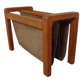 Teak and Leather Magazine Rack from Salling Stolfabrik, Denmark, 1960s For Sale