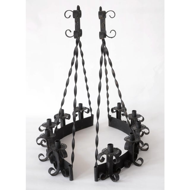 Mid-Century Modern Mid Century Gothic Style Wall Mounting Wrought Iron Candelabras - A Pair For Sale - Image 3 of 9