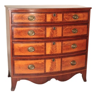 American Federal Feathered Birch and Mahogany Bow Front Chest of Drawers For Sale