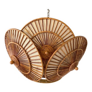 1950s Rattan Wicker Parasol Cluster Chandelier For Sale