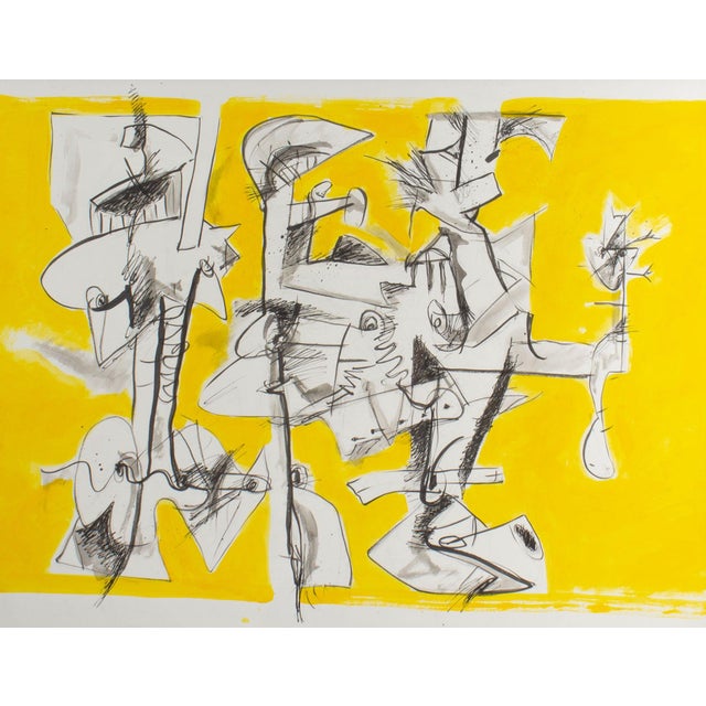 A 2011 abstract mixed media drawing titled "What?" by American artist James L. Bruch (1942-2023). Titled, signed, and...