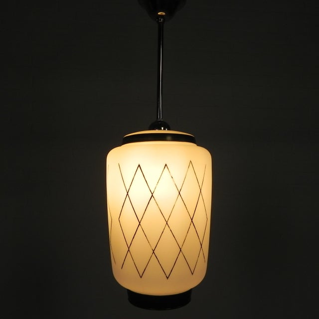 Vintage Pendant Lamp with Opaline Glass Shade, 1950s For Sale - Image 9 of 17