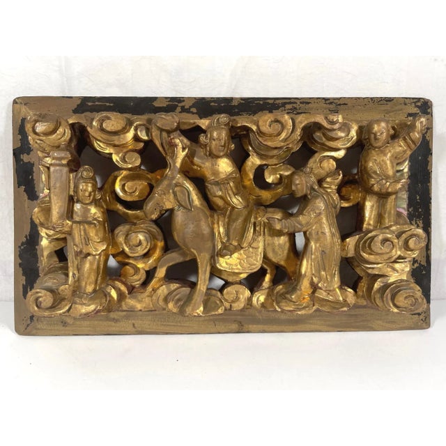 Antique Chinese Carving Pierced Gilt Wood Panel. For Sale - Image 13 of 13