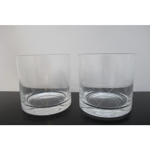 Tiffany and Co. Tiffany & Co Crystal Diamond Criss Cross Double Old Fashioned Low Ball Glass Set For Sale - Image 4 of 8