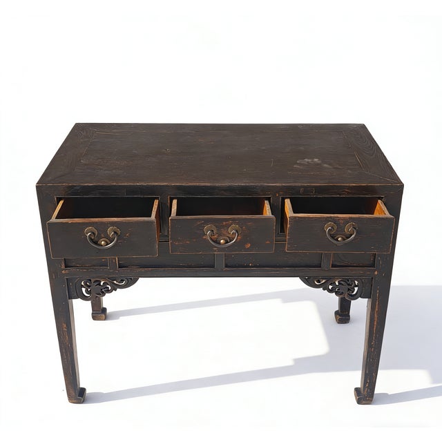 Antique Chinese 40" Three-Drawer Console Table For Sale - Image 4 of 5