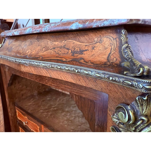 19th Century Bombe Marquetry Secrétaire à Abattant, Marble Top and Bronze Mounts For Sale - Image 6 of 18