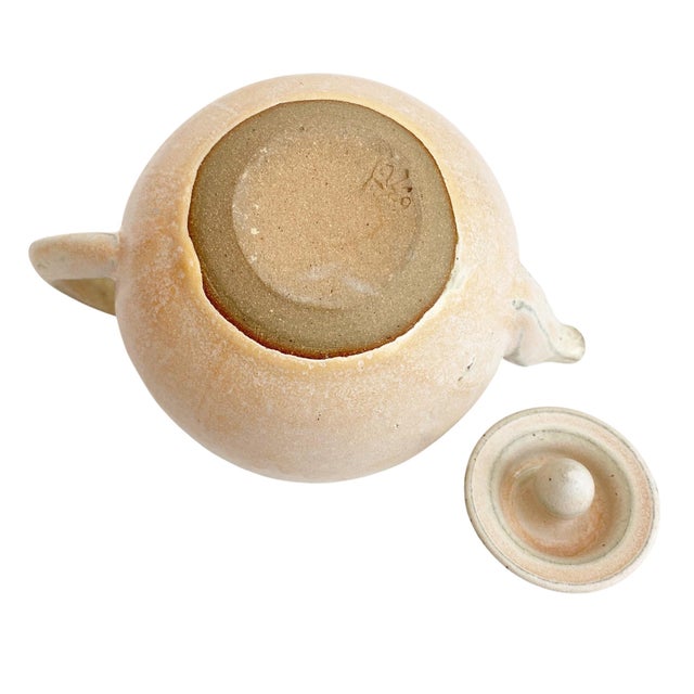 Ceramic Vintage Handmade Stoneware Glazed Artisan Signed Pink Tea Pot For Sale - Image 7 of 8