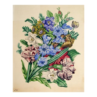 Late 19th Century Floral Botanical Watercolor Painting For Sale
