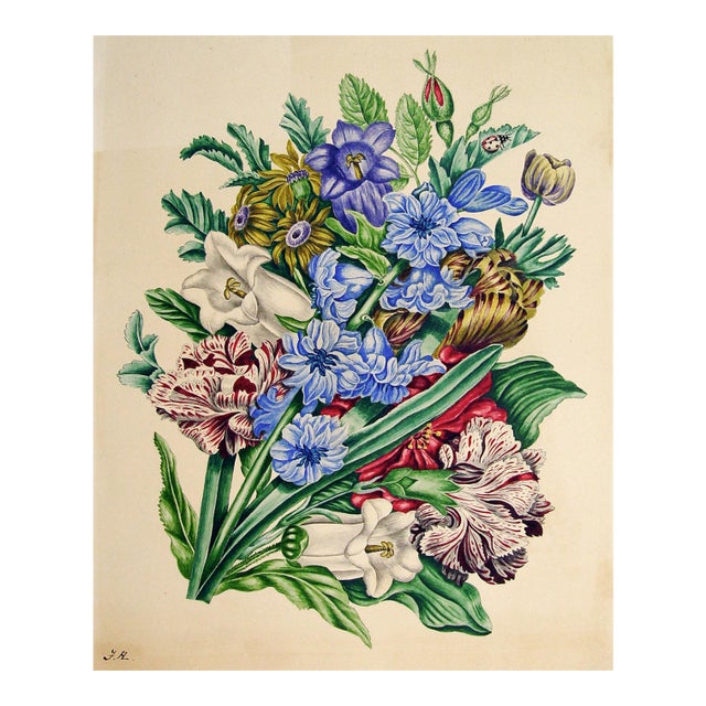 Late 19th Century Floral Botanical Watercolor Painting For Sale