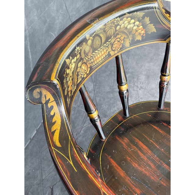 American Ebonized Captain's Chair With Federal Style Fruitful Bounty Basket For Sale - Image 13 of 16