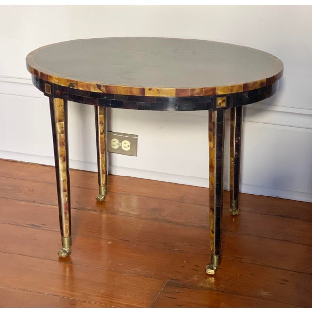 Traditional Maitland Smith Tessellated Faux Tortoise Shell Table W Brass Inlay For Sale - Image 3 of 13