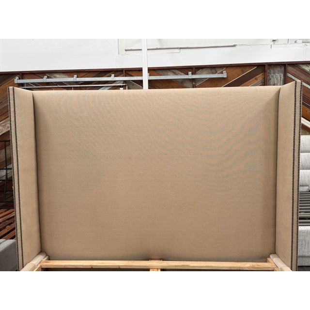 California King Size Restoration Hardware Wingback Bed Frame For Sale In San Francisco - Image 6 of 12