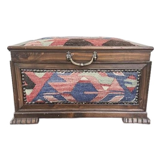 Oversized Vintage Victorian Style Fruitwood and Needlepoint Upholstered Chest For Sale