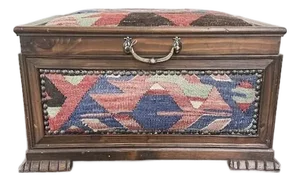 Oversized Vintage Victorian Style Fruitwood and Needlepoint Upholstered Chest
