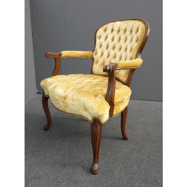 Vintage French Provincial Tufted Gold Velvet Accent Chair ...