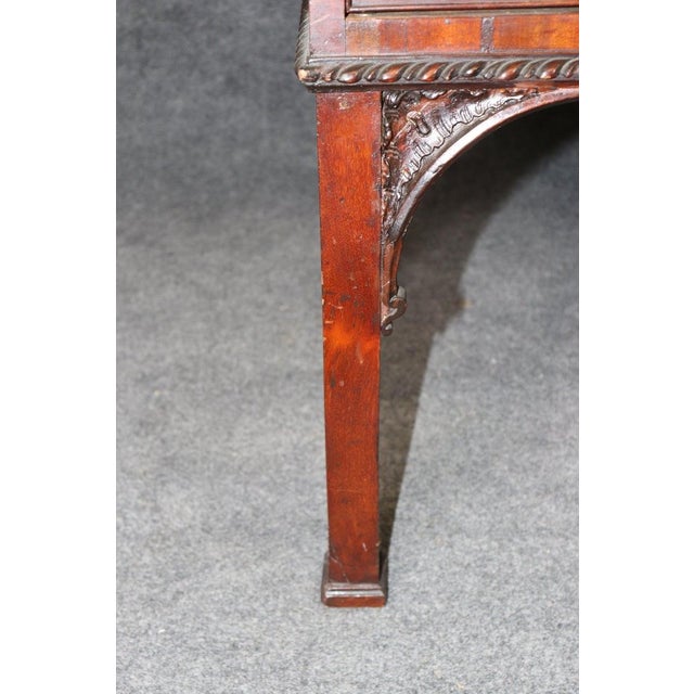 Bronze Fine Quality English Georgian Mahogany Carved Gothic Style China Cabinet Vitrine For Sale - Image 8 of 12