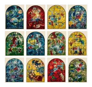 1962 After Marc Chagall "The Jerusalem Windows", Vintage Prints - Set of 12