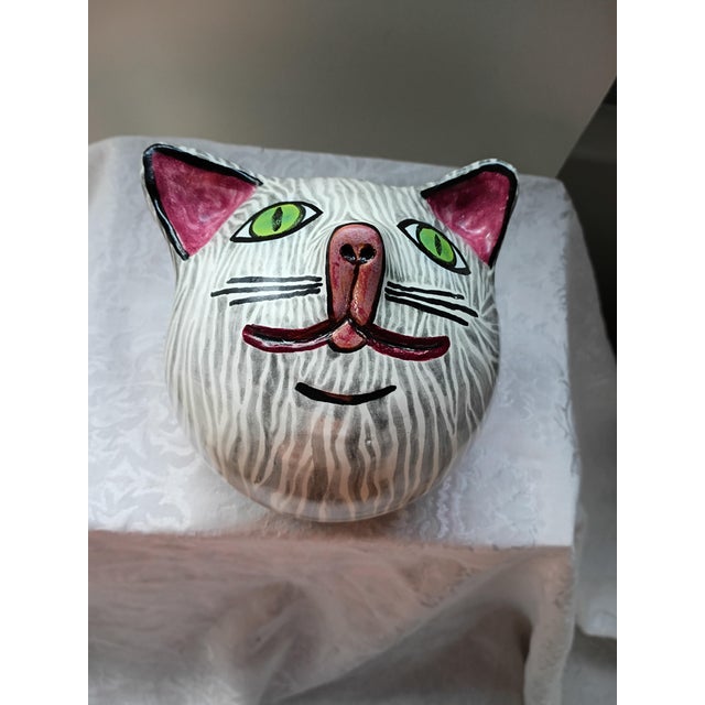 Contemporary Desiree Warren "Ardyth" Ceramic Cat Head Vessel – "Ed" For Sale - Image 3 of 8