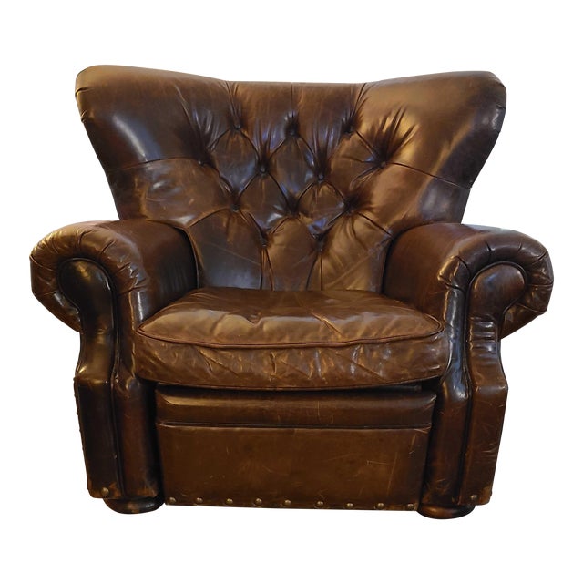Restoration Hardware Churchill Leather Recliner With Nailheads Chairish
