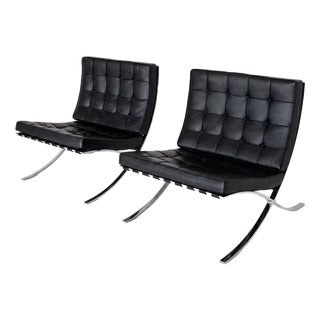 Leather Barcelona Chairs by Ludwig Mies van der Rohe for Knoll Inc., Set of 2 For Sale