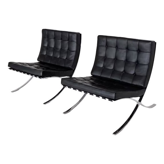 Leather Barcelona Chairs by Ludwig Mies van der Rohe for Knoll Inc., Set of 2 For Sale