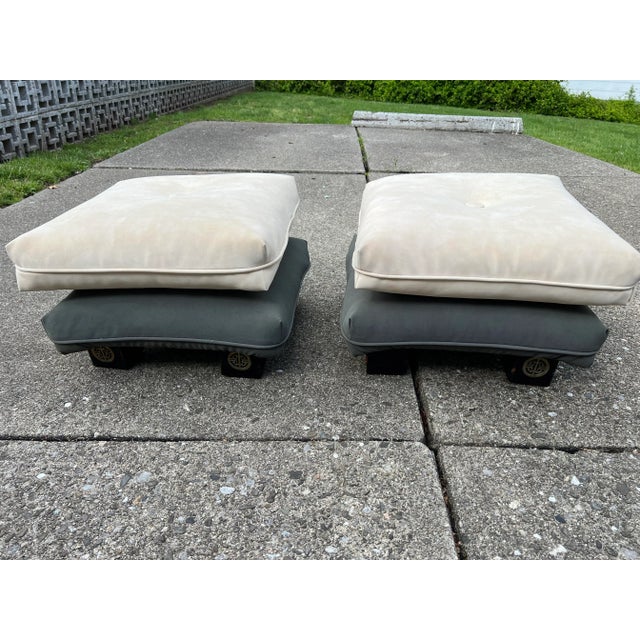 A swivel ottoman made of ultrasuede from the 1980s. Two available for sale and can sell them individually Each ottoman has...