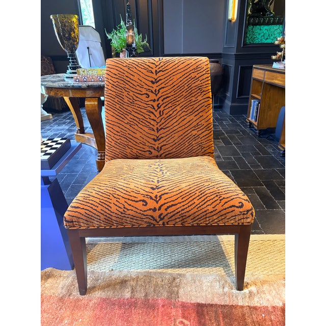 A striking Wesley Hall Kassie Lounge Chair upholstered in the iconic Dedar Milano "This Is The Tiger Speaking" jacquard...