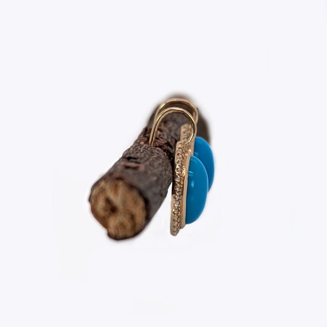 2020s Sleeping Beauty Turquoise Drop Earrings With Diamonds in Solid 14k Gold, Pair For Sale - Image 5 of 5