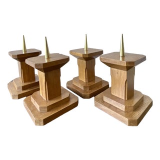 Vintage French Oak Candleholders, 1940s, Set of 4 For Sale