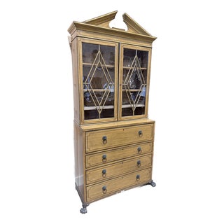 Late 20th Century William IV Style Satinwood Secretary Bookcase With Diamond Astragal Glazing For Sale