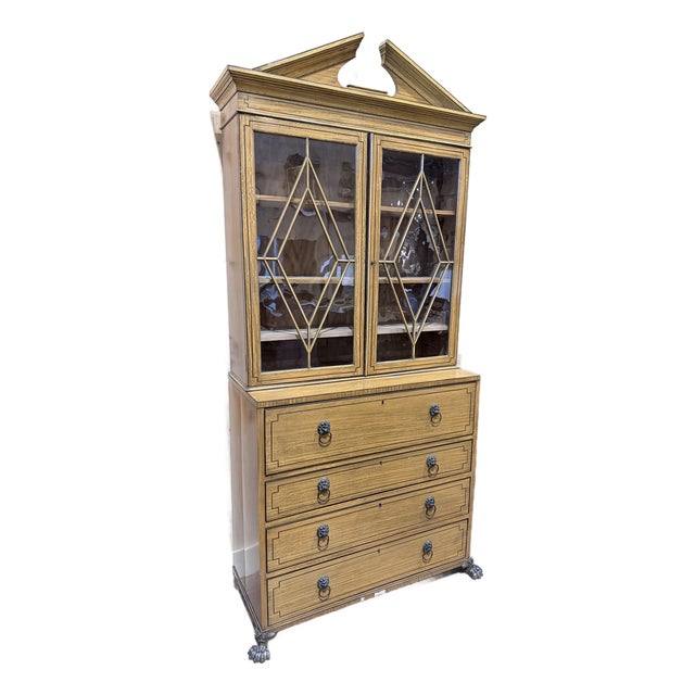 Late 20th Century William IV Style Satinwood Secretary Bookcase With Diamond Astragal Glazing For Sale