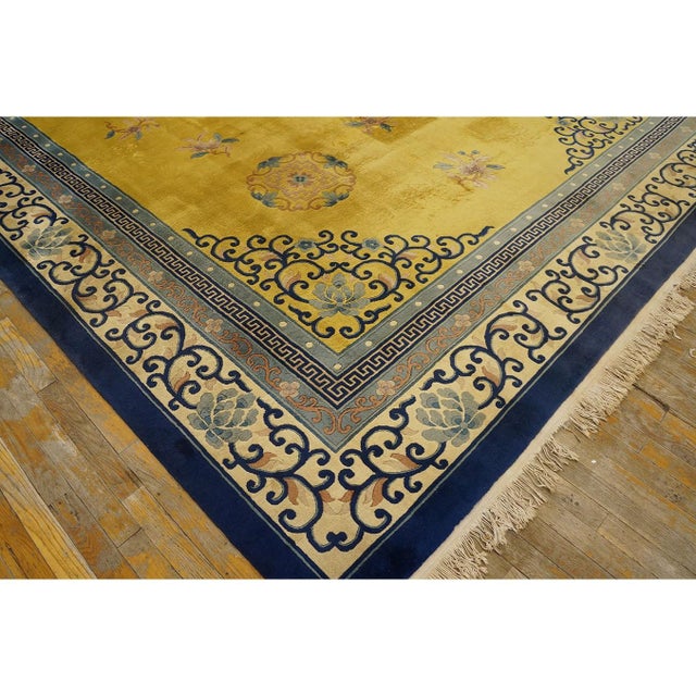 Textile 1920s Yellow Classic Greek Key Medallion Antique Chinese Peking Carpet 9'' X 12' For Sale - Image 7 of 10