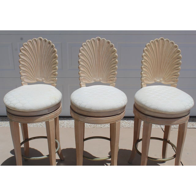 Hollywood Regency 1980s Vintage Italian Hollywood Regency Grotto Shell-Back Swivel Bar Stools - Set of 3 For Sale - Image 3 of 18
