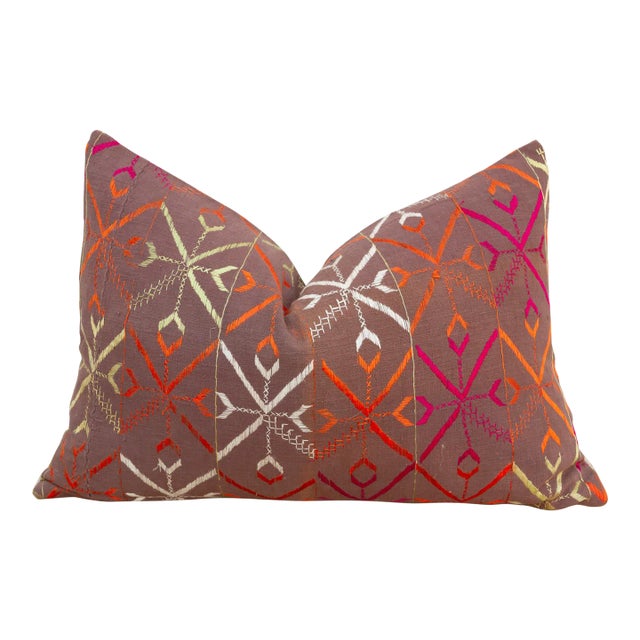 Barnala Blossom, Antique Phulkari Lumbar Pillow Cover For Sale