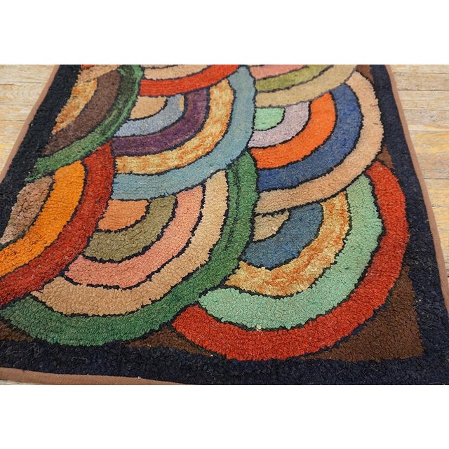 Textile Amazing Multi Color and Geometric Desing Border Antique American Hooked Rug For Sale - Image 7 of 11