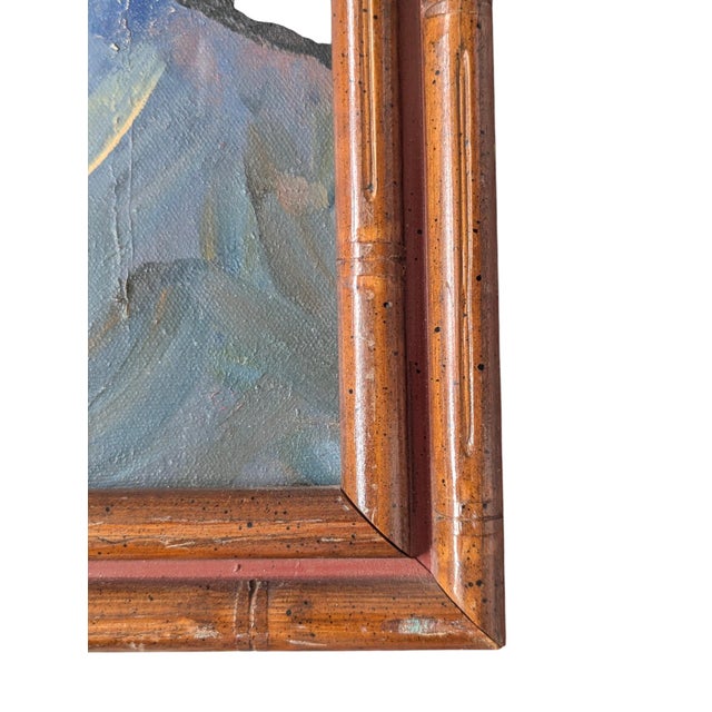 Vintage Fisherman Oil Painting Framed For Sale - Image 4 of 8