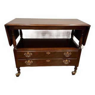 Drexel Bicentennial 1970s Mahogany Rolling Server Bar Cart With Drawers For Sale