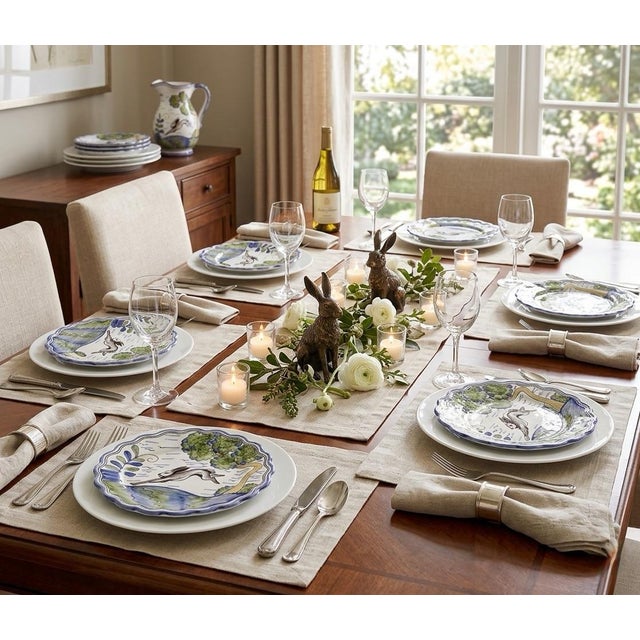 Ceramic Set of 6 Andrea by Sadek Portuguese Majolica Style Leaping Hare Plates For Sale - Image 7 of 7