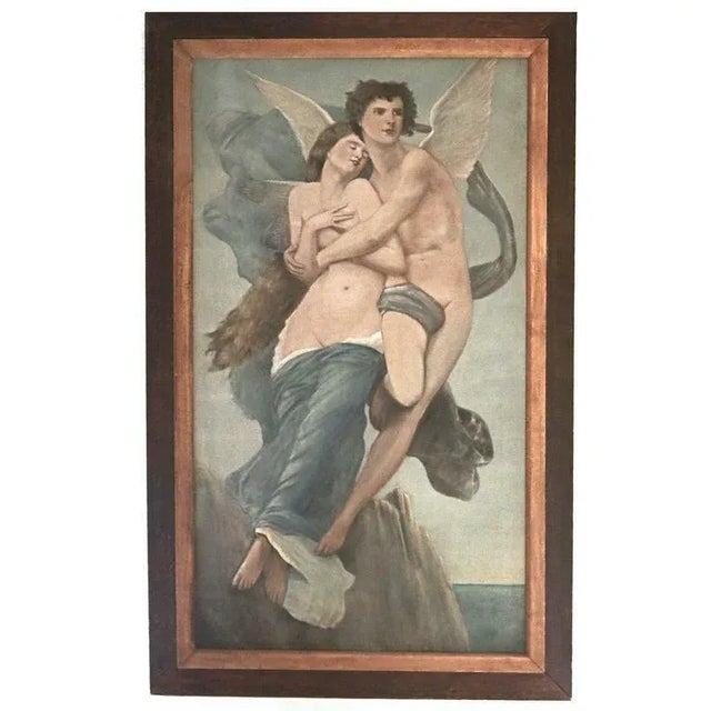 Early 20th Century Enchanting Large Antique Oil Painting of Legendary Lovers 'Eros (Cupid) and Psyche' After Bouguereau For Sale - Image 4 of 4